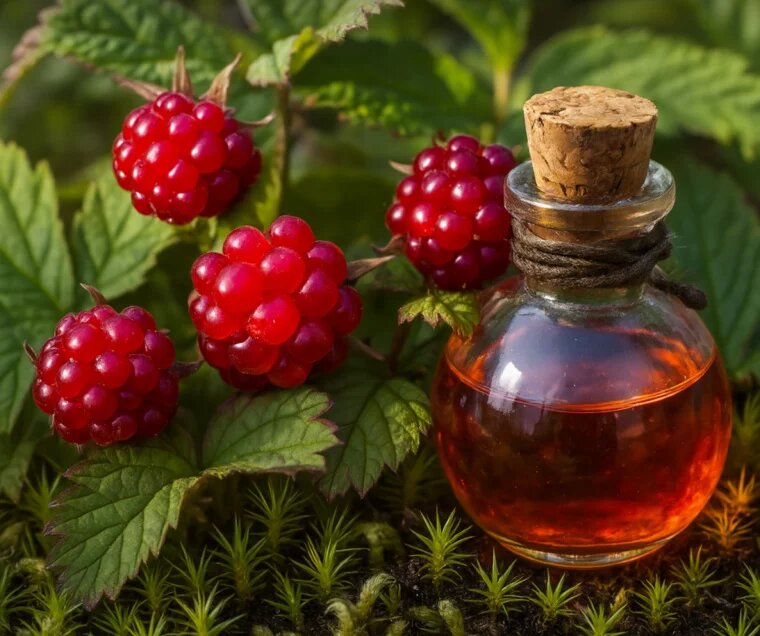 Княженику называют лекарством от многих болезней, а раньше из нее делали «эликсир вечной молодости». Фото создано в Midjourney © URA.RU