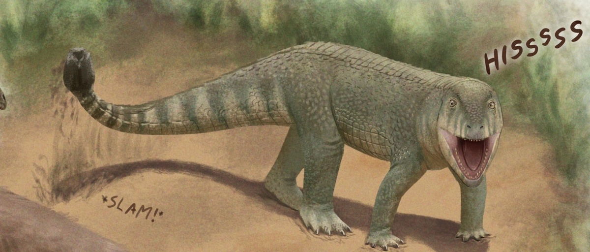 – ХШШШШШ, сказал ревуэлтозавр размахивая тяжёлым оружием, явно угрожая кому-то.