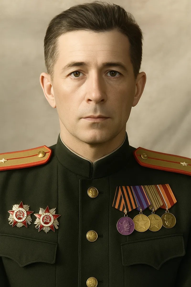 Умные нейросети сумели сделать из крошечной нерезкой фотографии 
вполне приличный портрет. Таким был в победном 1945-м, Георгий Брычев — танкист, офицер, герой.