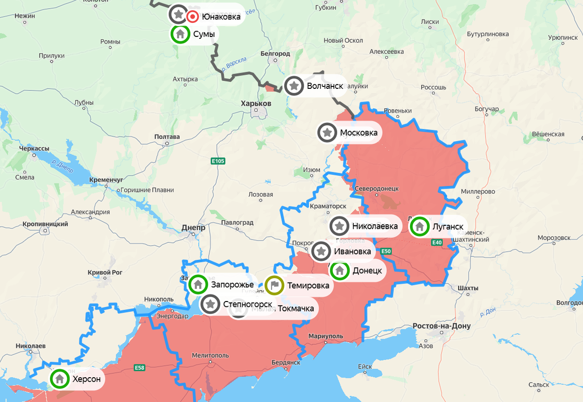 Карта СВО на 30 июля. Скриншот: Яндекс Карты