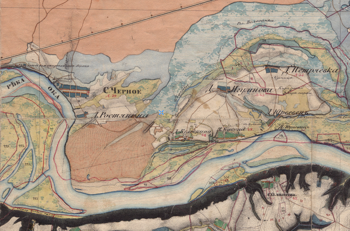 Село Чёрное  на карте 1850 года