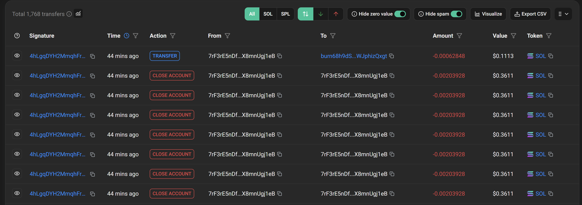 Вот как это выглядит на Solscan