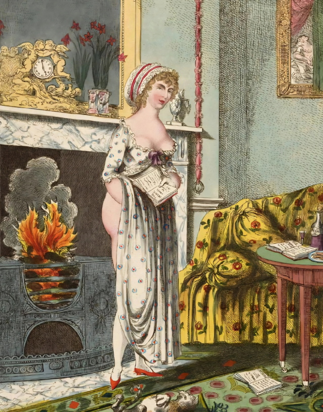«Женщина греется у камина с книгой в руке» (1801 г.). Художник – Чарльз Уильямс.