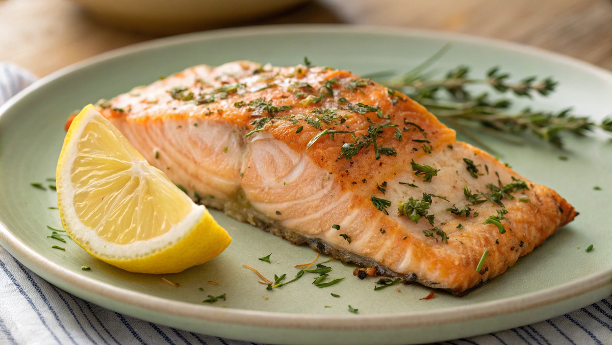 Запеченный стейк лосося с лимоном и розмарином 