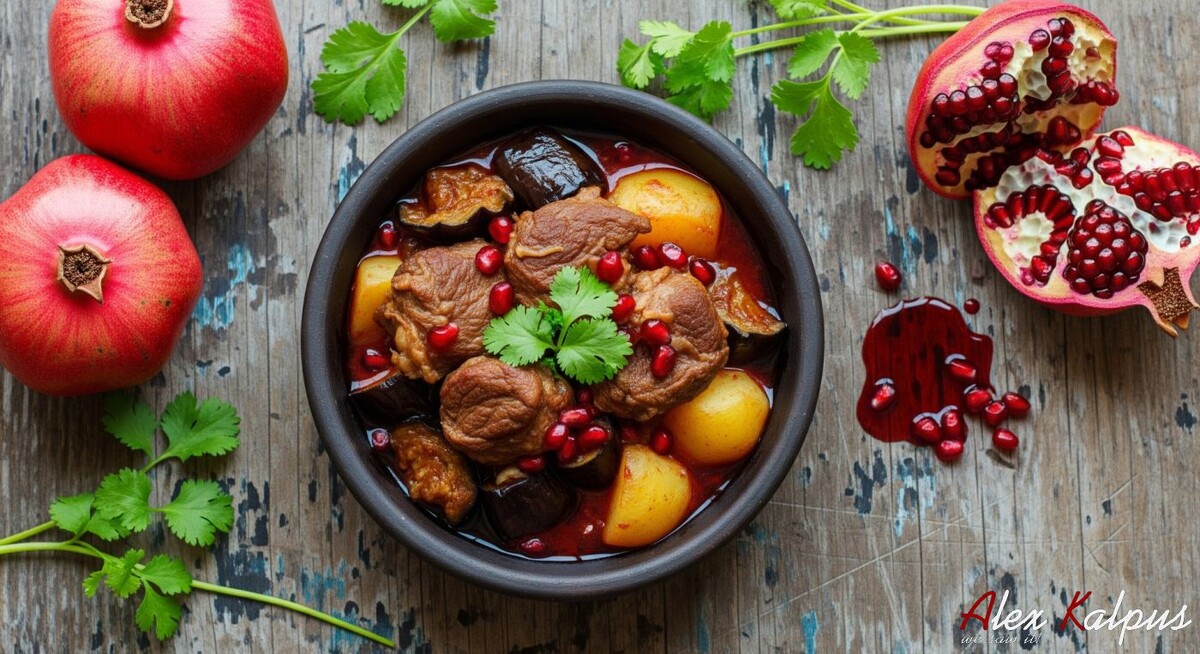 Тушеная баранина в гранатном соусе с баклажанами - но это не чанахи!