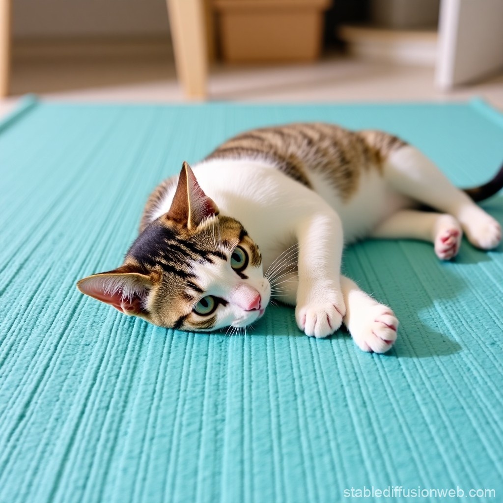 Кот лежит на охлаждающем коврике