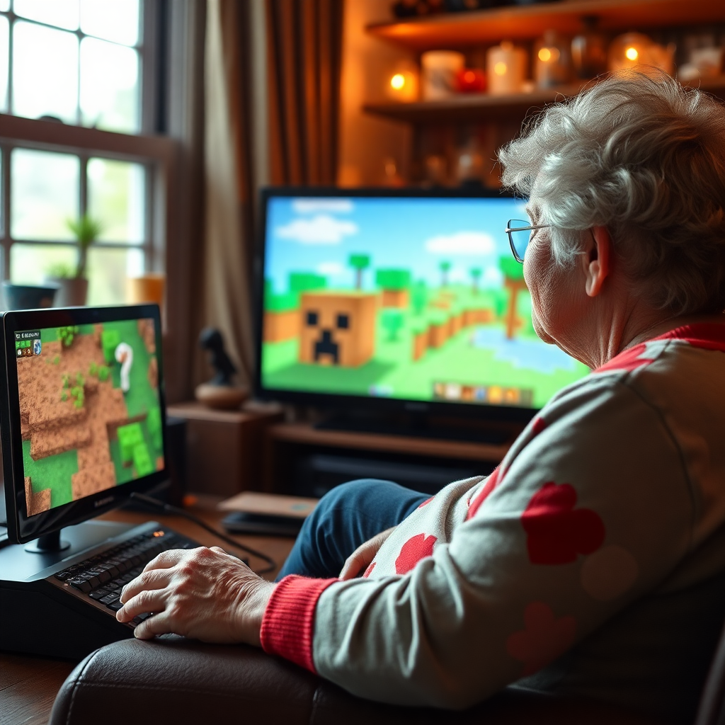 Бабушка смотрит майнкрафт