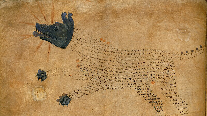 Иллюстрация Сириуса и созвездия Большого Пса из манускрипта IX века