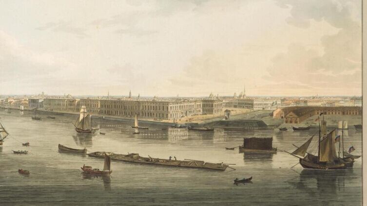    Французский иезуит в Петербурге времен Павла I. Часть 7. Как встретил мальтийских депутатов русский двор? Джон Огастес Аткинсон «Вид на Неву и Дворцовую набережную», 1805-1807 гг., общественное достояние