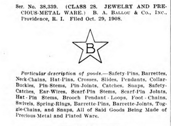 Товарный знак компании , был опубликован в Официальном вестнике Патентного бюро США 5 января 1909 года , продлен в 1929 , 1949 и 1969 годах . Похожий товарный знак был зарегистрирован и для компании B A Ballou & Co в 1906 году .