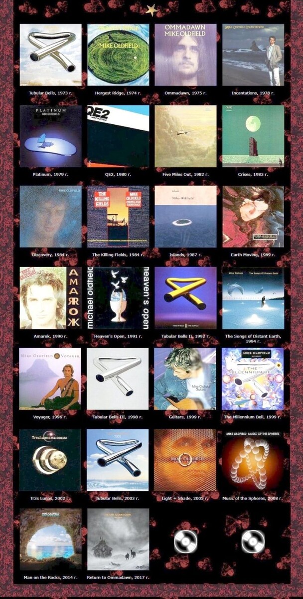 Все студийные альбомы Майка Олдфилда с 1973 по 2017 годы