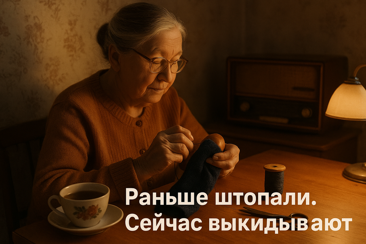 Бабушки штопали не просто носки — они зашивали в них заботу. Деревянный грибок, нитки, настольная лампа — всё это было обычным вечером в советской семье. Никто не спешил бежать в магазин за новыми: вещам давали второй шанс. И оттого жили они — дольше.