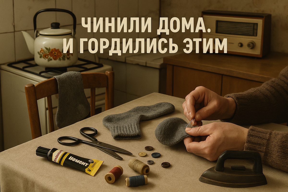 На советской кухне умели творить чудеса: приклеить отвалившуюся подошву, подшить куртку, приладить пуговицу, найденную в заветной коробке. Это была особая школа жизни — где ценили каждую вещь, и умение починить было делом чести.