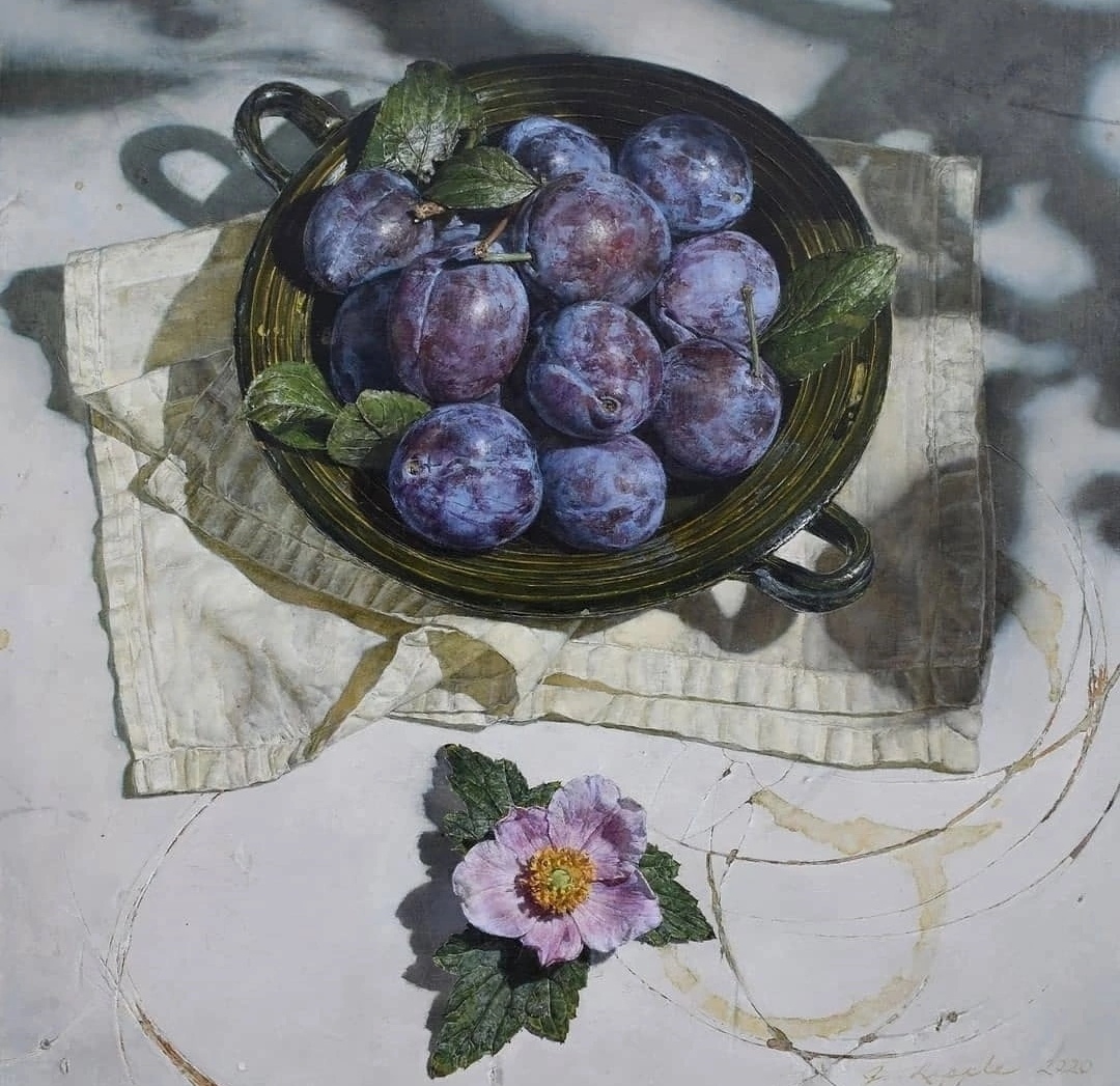 Сливы и анемон. Картины художника Джеффри Риппла.