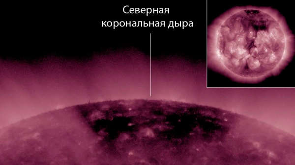 Корональная дыра на северном полюсе Солнца, конец июля 2025 года. Изображение — ИКИ РАН и ИСЗФ СО РАН.