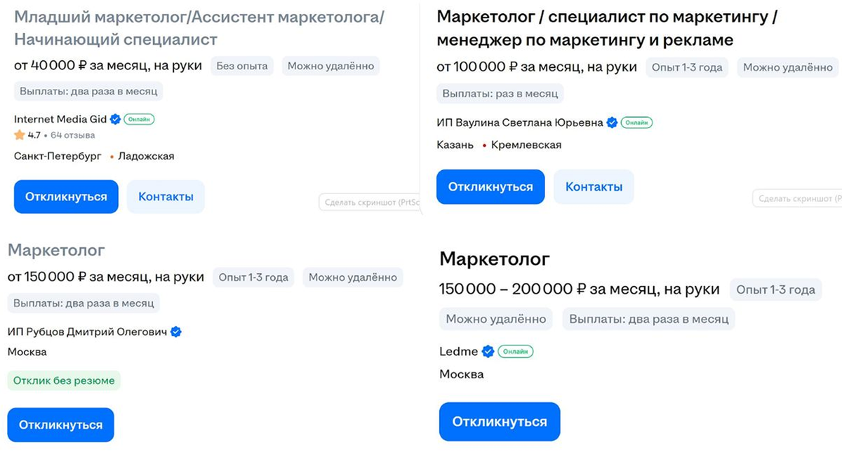 Зарплаты маркетологов в 2025 году / Источник hh.ru
