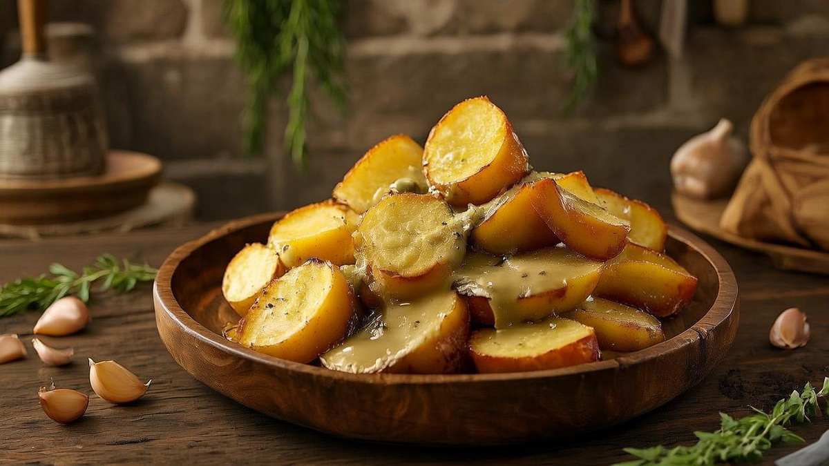 Картофель по-деревенски с чесночным соусом