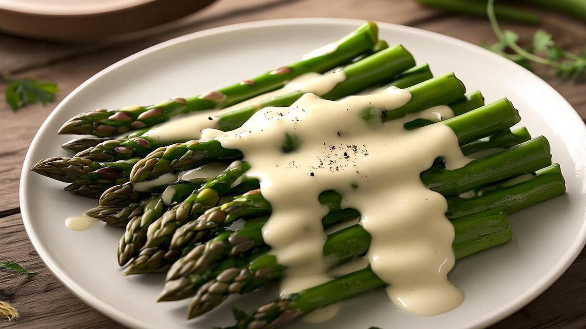 Спаржа под голландским сырным соусом