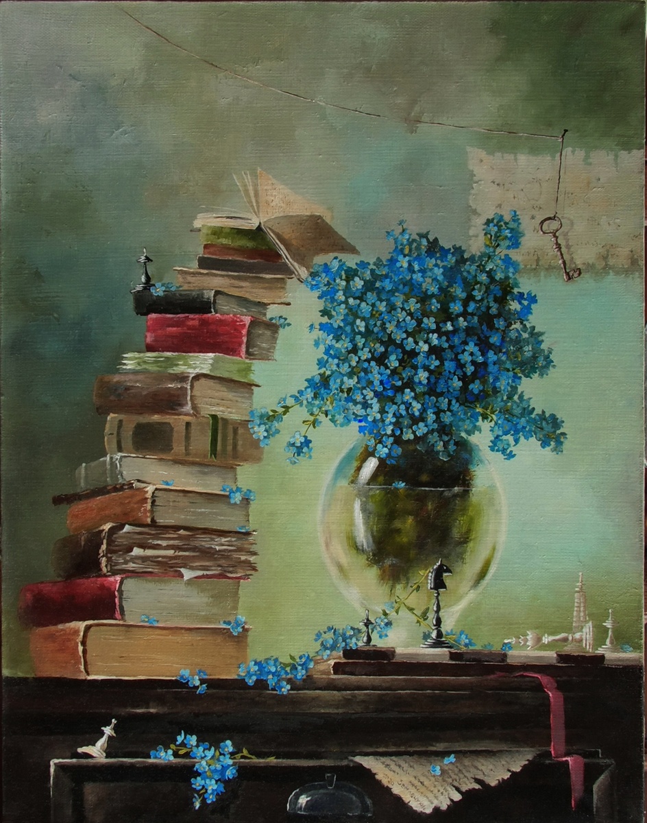 © Вадим Зеррт (Землянухин). «…Я рассыпал незабудки, в страсти шахматной игры...». Холст, масло. 45 х 35см. 2020г.