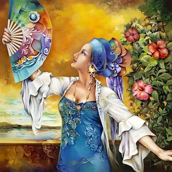 Роковая красавица на шелке