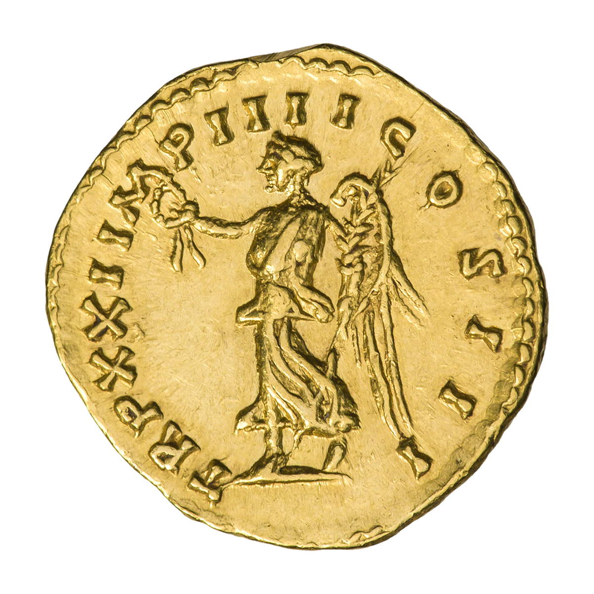 Богиня Виктория на ауреусе Марка Аврелия (161—180). Ок. 166—167 гг. Рим