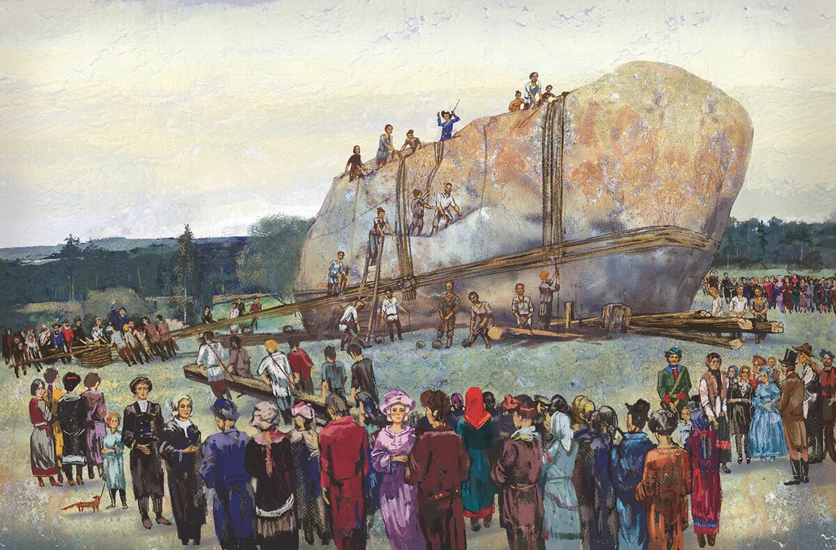 Гром-камень — монументальный гранитный постамент Медного всадника, видны следы обработки и естественная фактура скалы.