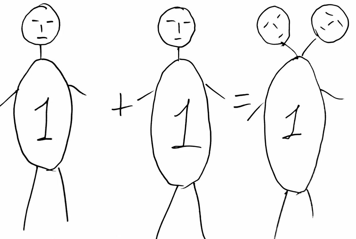 Чудовище с двумя головами, но одним психо-энергоифнормационным телом. Графически показано, как выглядит поледствия слияния с нарциссом. Фото из Инет.