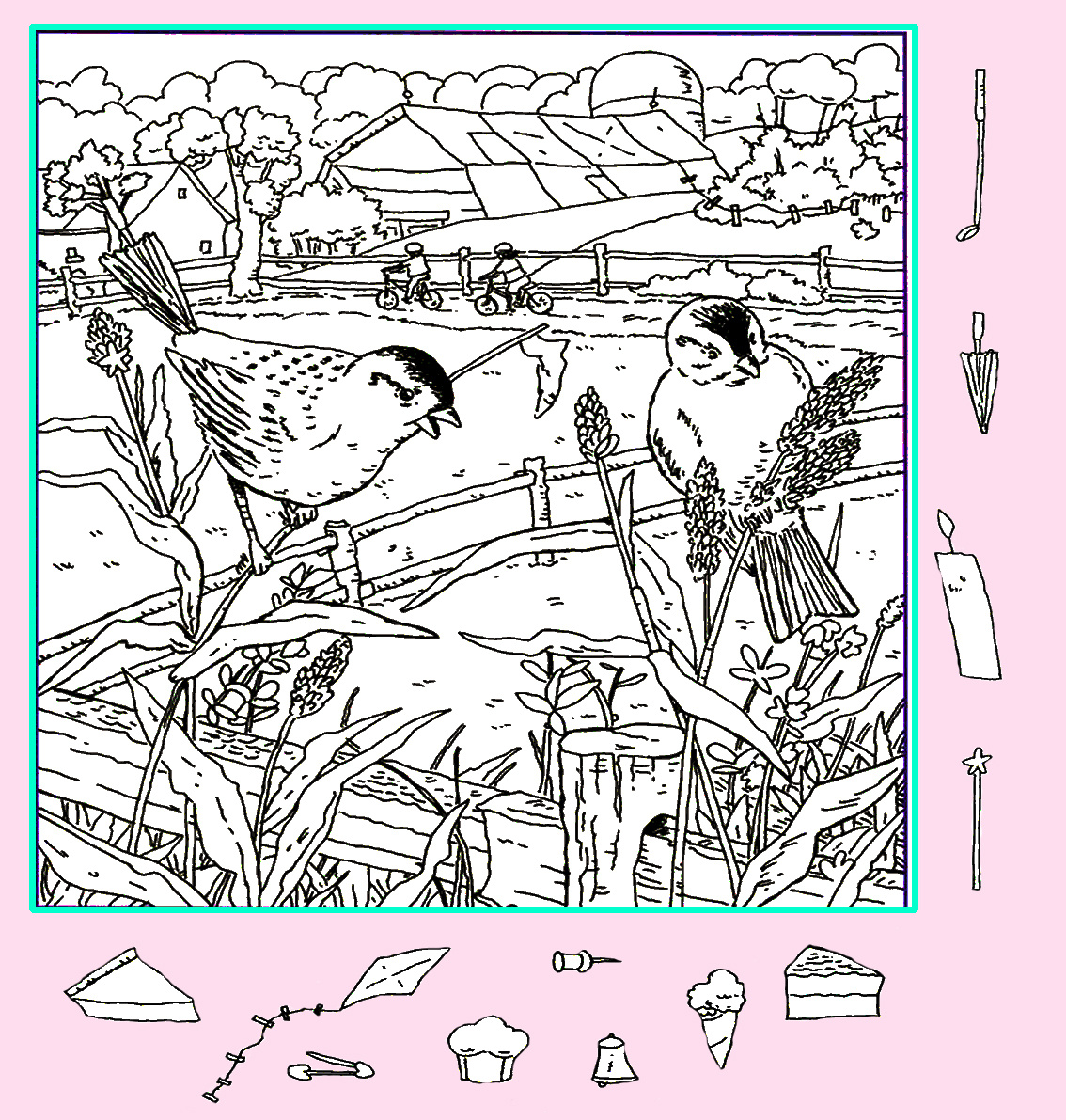 Тест на внимательность: найди клюшку, зонт, свечу и другие предметы на картинке. Картинка подготовлена автором