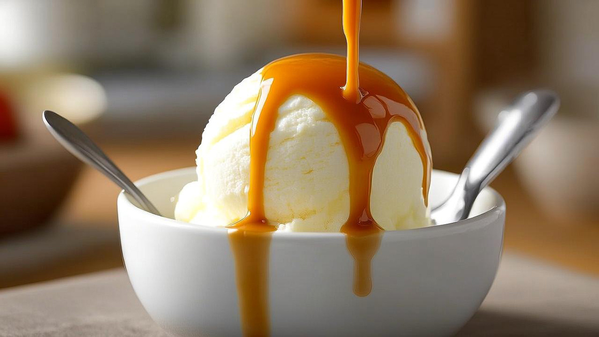 Мороженое с карамельным соусом