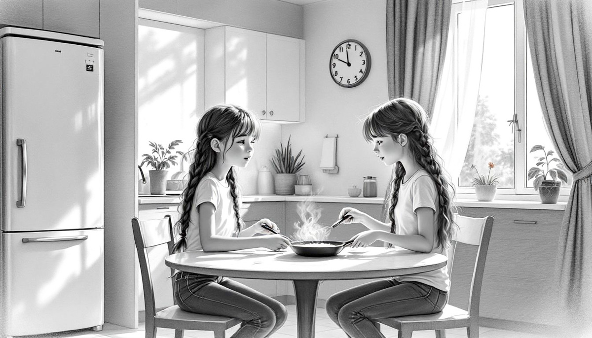 — И мы сами приготовили себе завтрак, яичницу с колбасой, — сказали сёстры ©Михаил Лекс