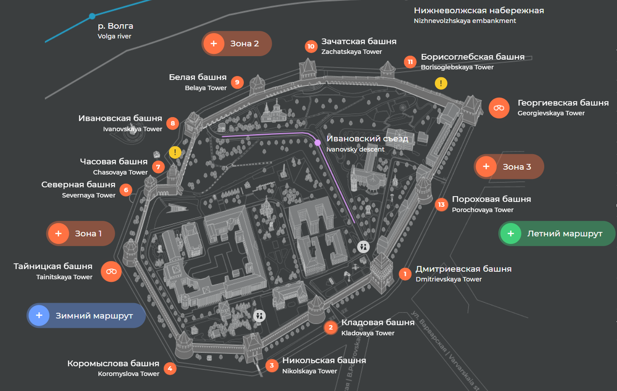Схема Кремля. Взято с официального сайта Нижегородского Кремля