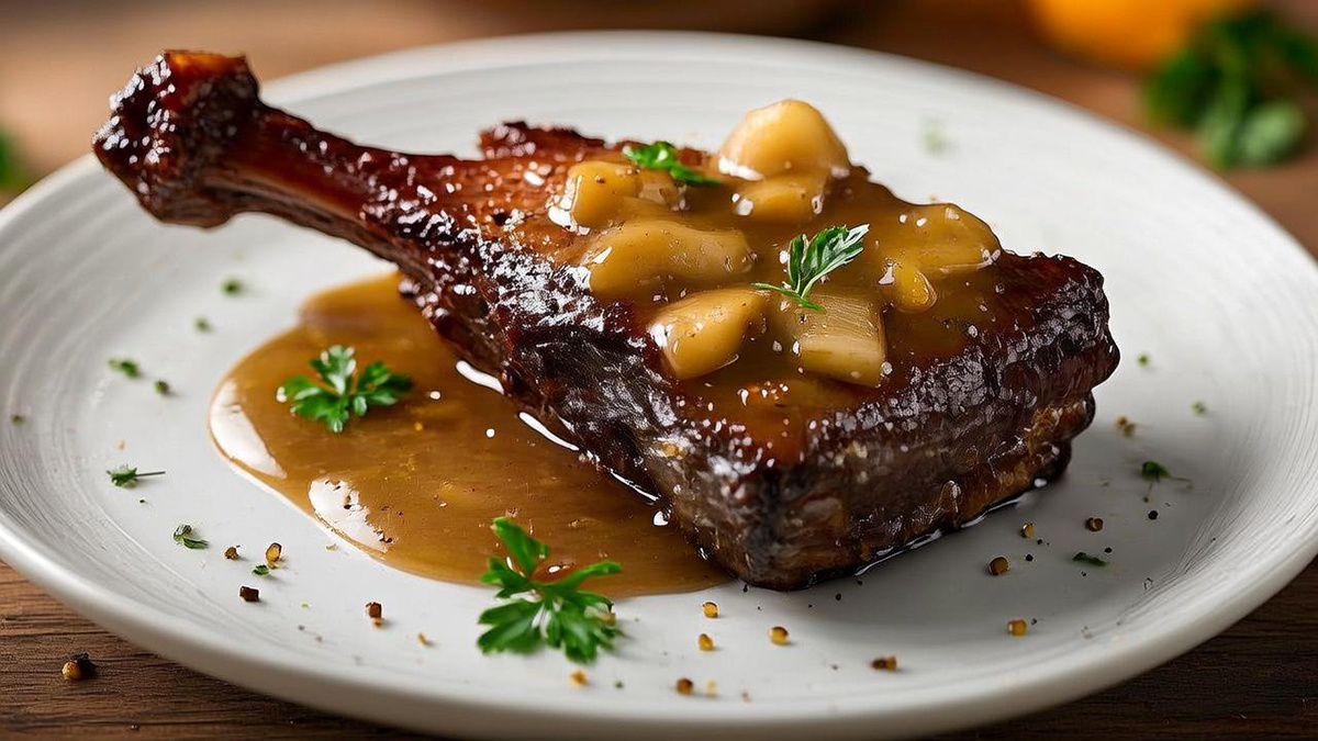 Свиная грудинка с яблочно-горчичным соусом