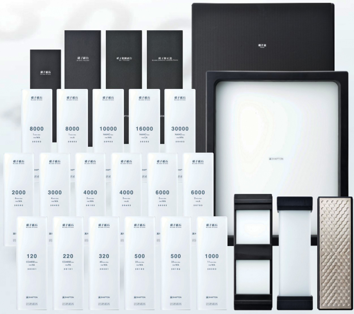 Shapton Glass представляют собой профессиональную серию синтетических камней, где ключевыми компонентами являются оксид алюминия (Al₂O₃) и специальная связка, обеспечивающая высокую плотность структуры (порядка 2,55 г/см³). Абразивный слой 5мм наносится на стеклянную пластину.