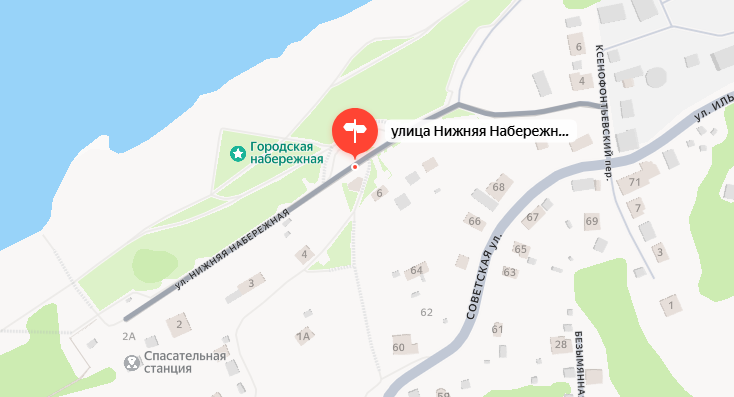 Городская набережная в Кашире на карте