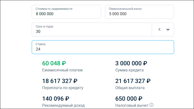    Копили 10 лет, а ипотека всё равно не по зубам/Скриншот банковского ипотечного калькулятора