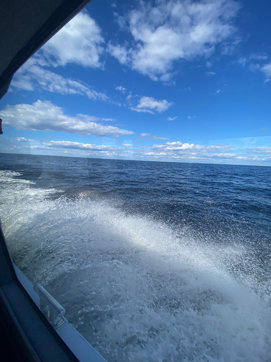 Едем по Ладожскому озеру на катере. 