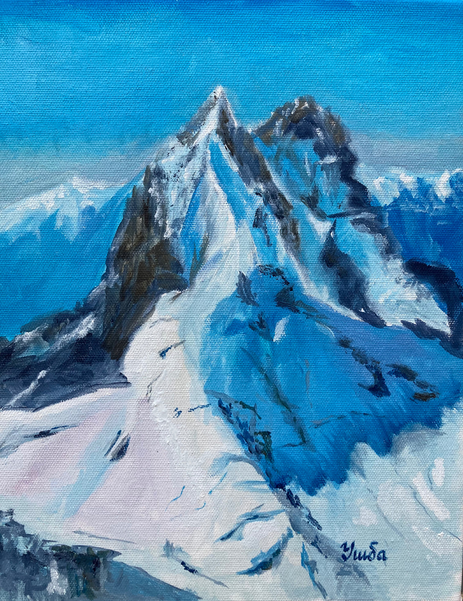 Двурогая красавица Ушба. Холст, масло, 30х25 см