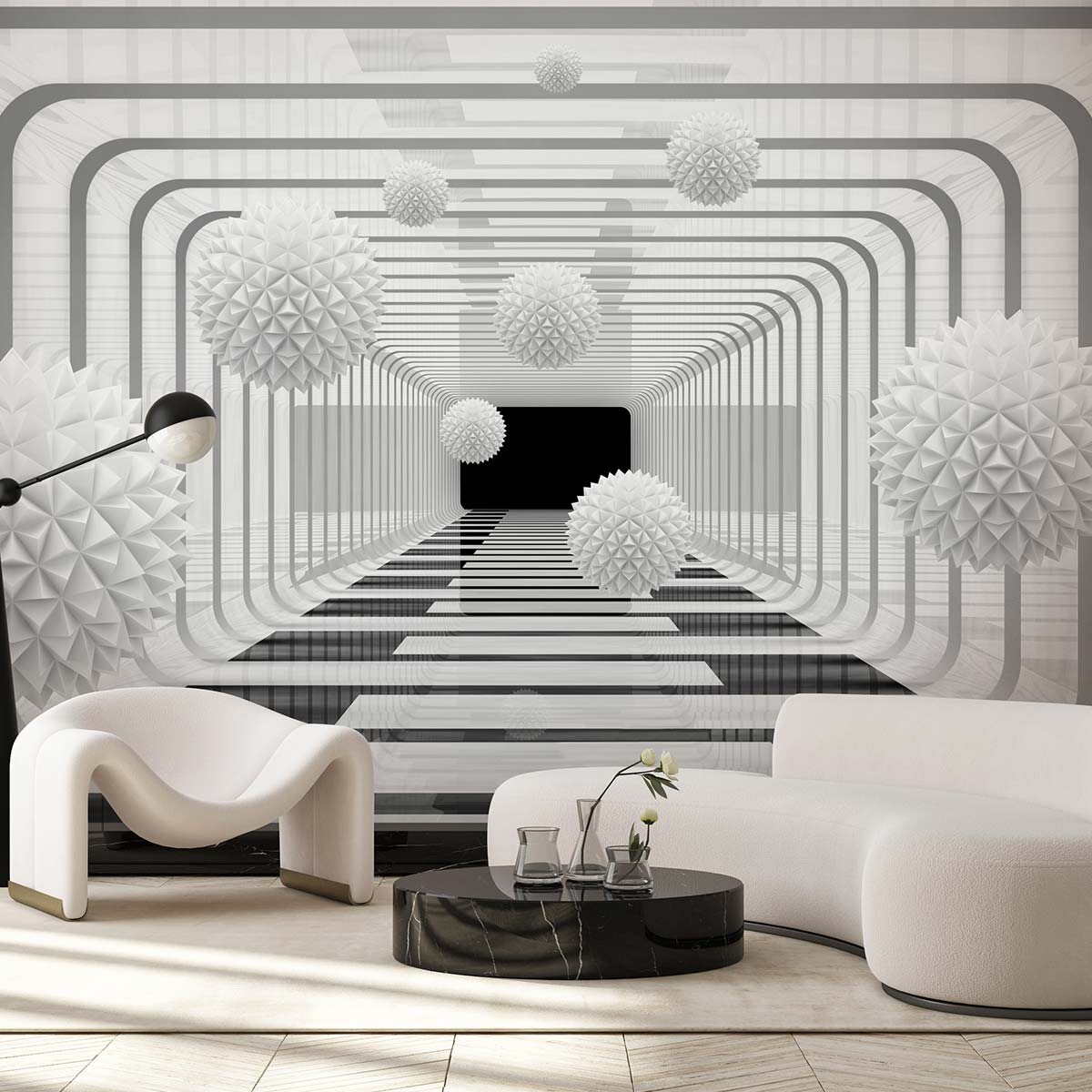 Пример отделки стен флизелиновыми фотообоями VEROL, композиция которых визуально расширяет пространство. Артикул на WB: 225073678.