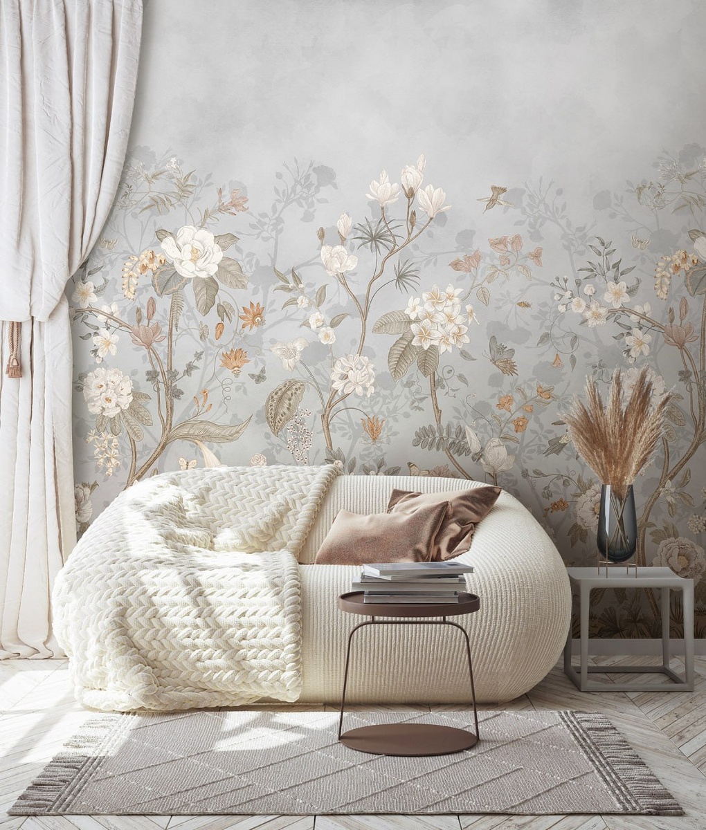 Пример зонирования зоны отдыха с помощью отделки флизелиновыми фотообоями VEROL. Артикул на WB: 162391841.