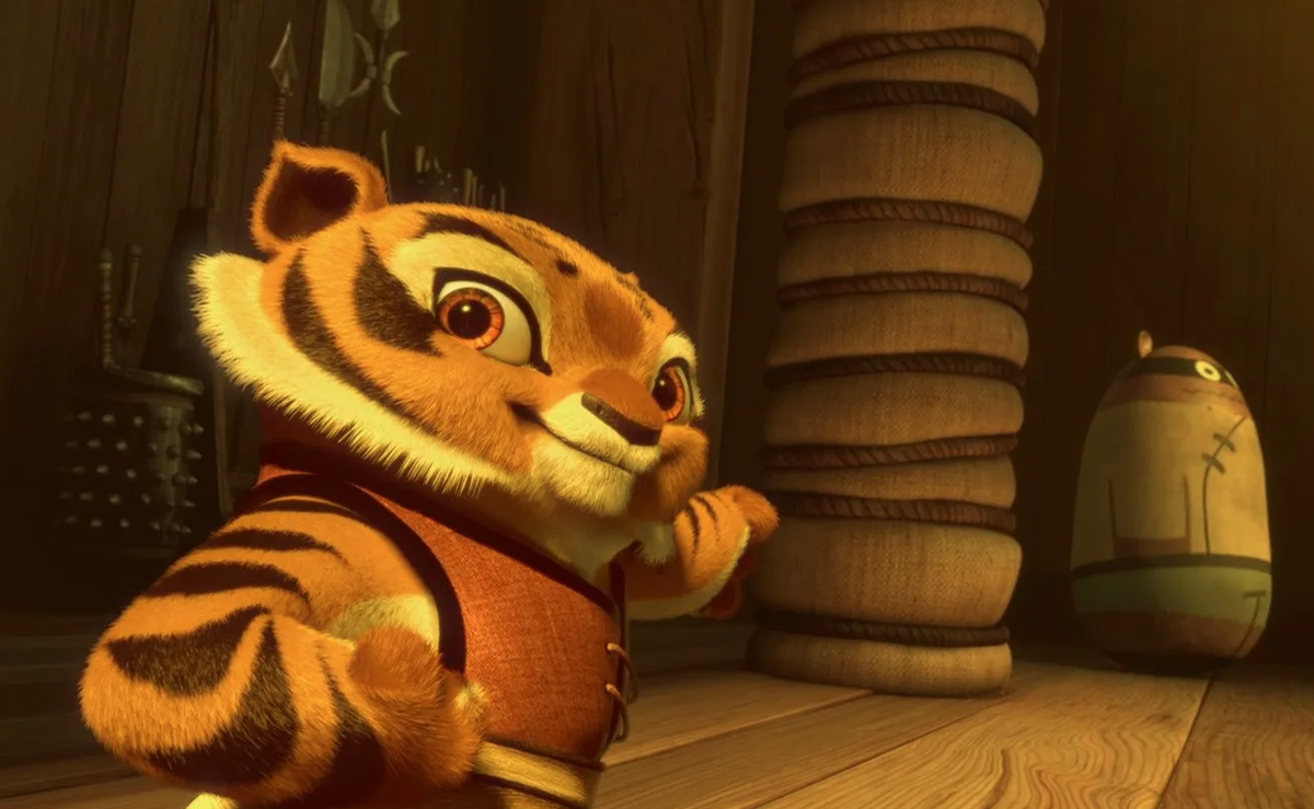 Кадр тренировки Тигрицы из мультфильма Кунг-Фу Панда