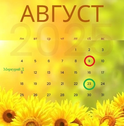 Полнолуние 9 августа, Новолуние 23 августа