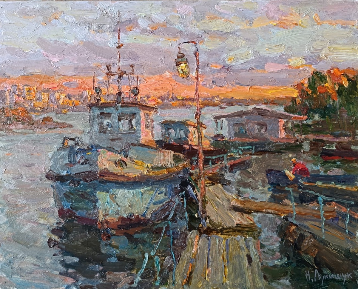 Николай Лукашук «Старая пристань за Волгой» 2025 картон, масло 40х50