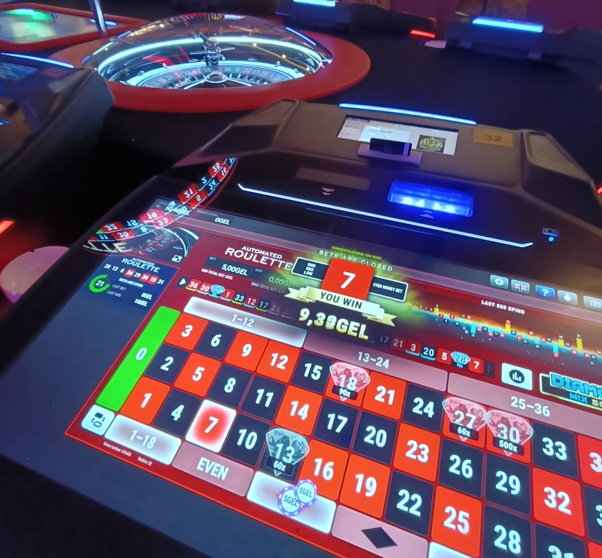 Поставила 5 ₾ (≈ 155 ₽) на красное и выиграла 10 ₾ (≈ 310 ₽) 