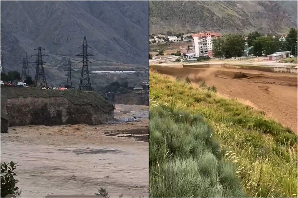    Грязевой поток разливается на улицы Тырныауза. Фото: соцсети очевидцев