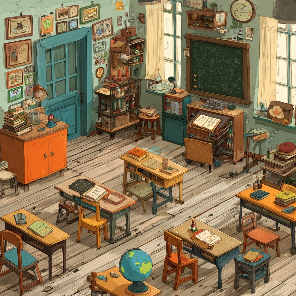 Садимся за парты, ребятки. начинается урок. Моя иллюстрация с помощью нейросетей