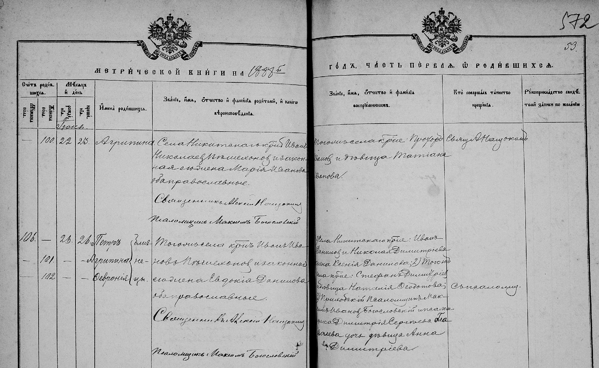 1888 год. Запись о рождении тройни