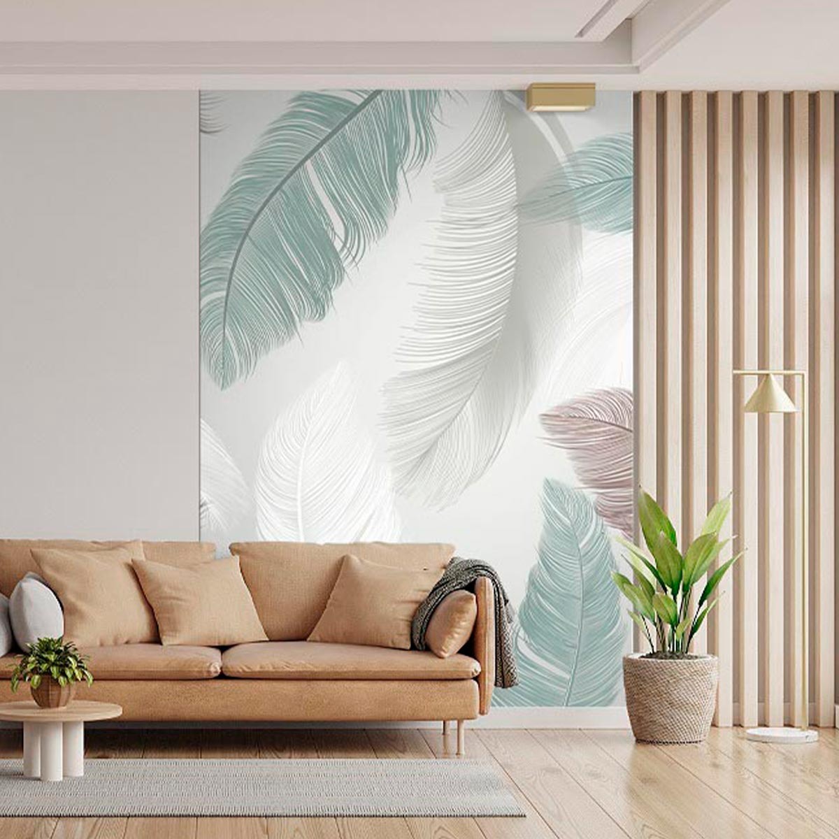 Пример гармоничного сочетания напольного покрытия с фотообоями и акустическими панелями VEROL. Артикул на WB: 235281945.