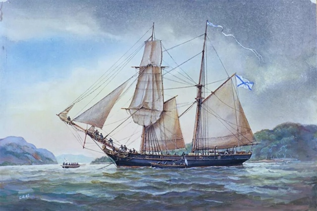1855, 3 августа (22 июля по старому стилю): Английский паровой корвет погнался за бригом «Охотск» в Амурском лимане. Командир брига шкипер А.Г. Юзелиус приказал команде пересесть на шлюпки и затем взорвал судно.