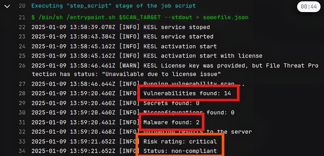 Рис. 2. Пример сканирования образа в CI/CD-конвейере. Источник: Kaspersky Container Security