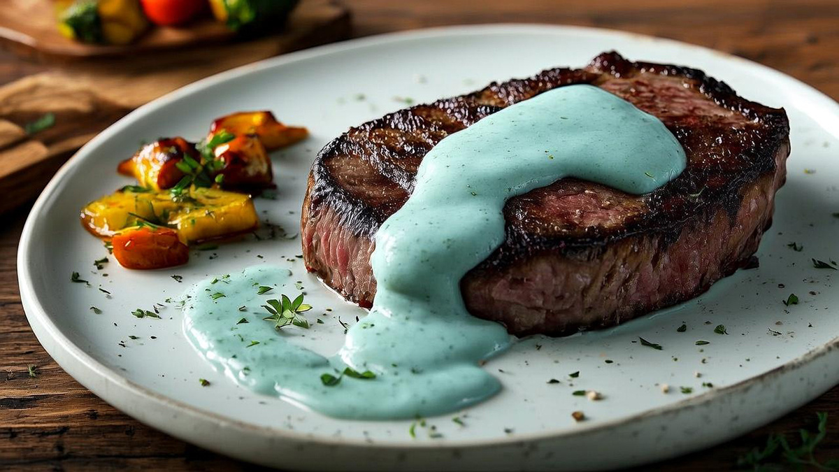 Говяжий стейк с соусом из голубого сыра